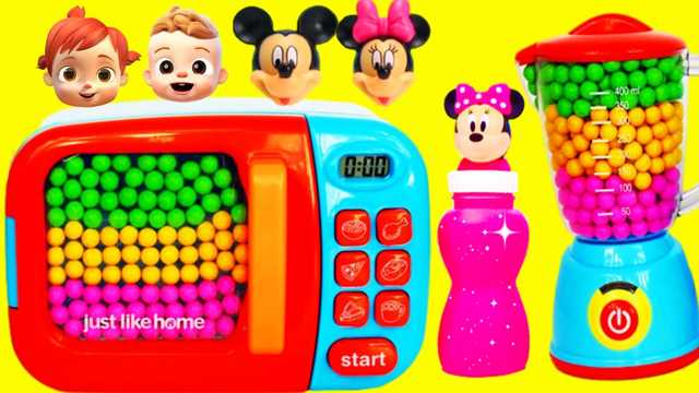 Toy video: Mickey & cocomelon's kitchen | Colorful candy microwave oven