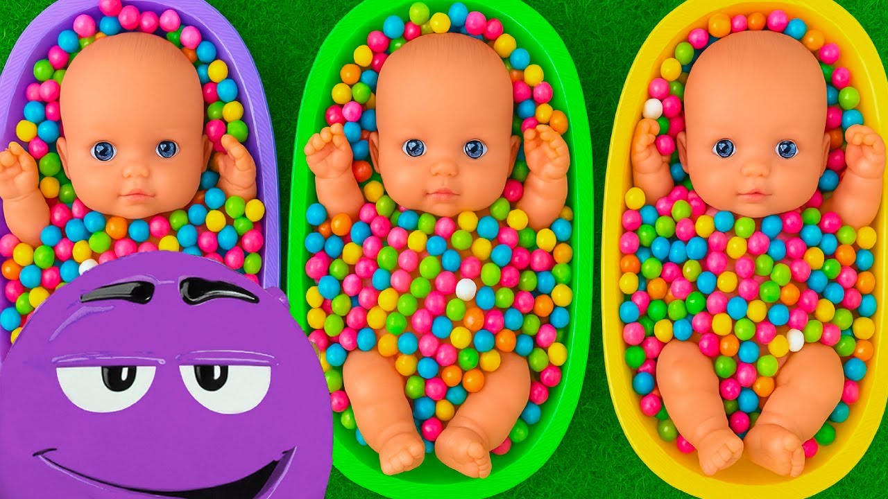 Full of 3 Rainbow BathTubs Candy with M&M's & Magic Slime Cutting Video