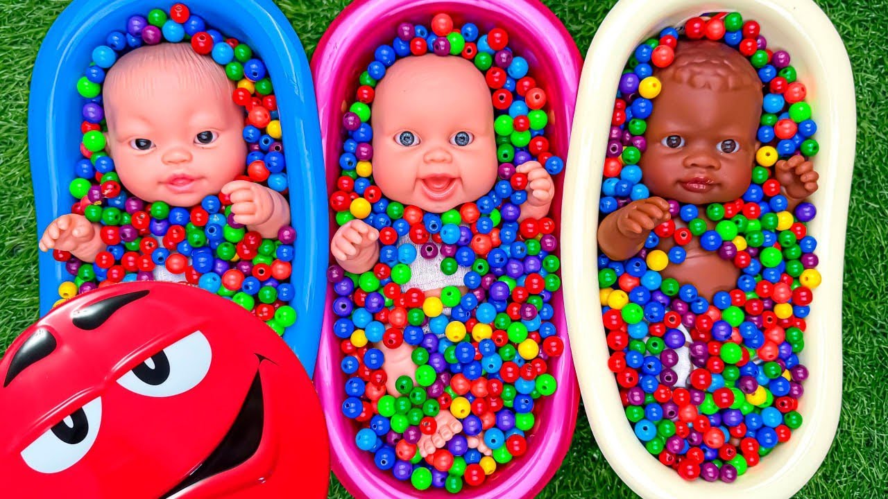 Full of 3 Rainbow BathTubs Candy with M&M's & Magic Slime Cutting Video